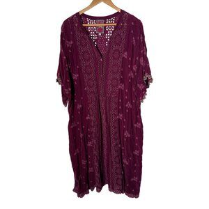 Johnny Was Purple Eyelet Mini Dress Bohemian Rayon Embroidered 2X